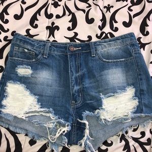 High waisted distressed shorts